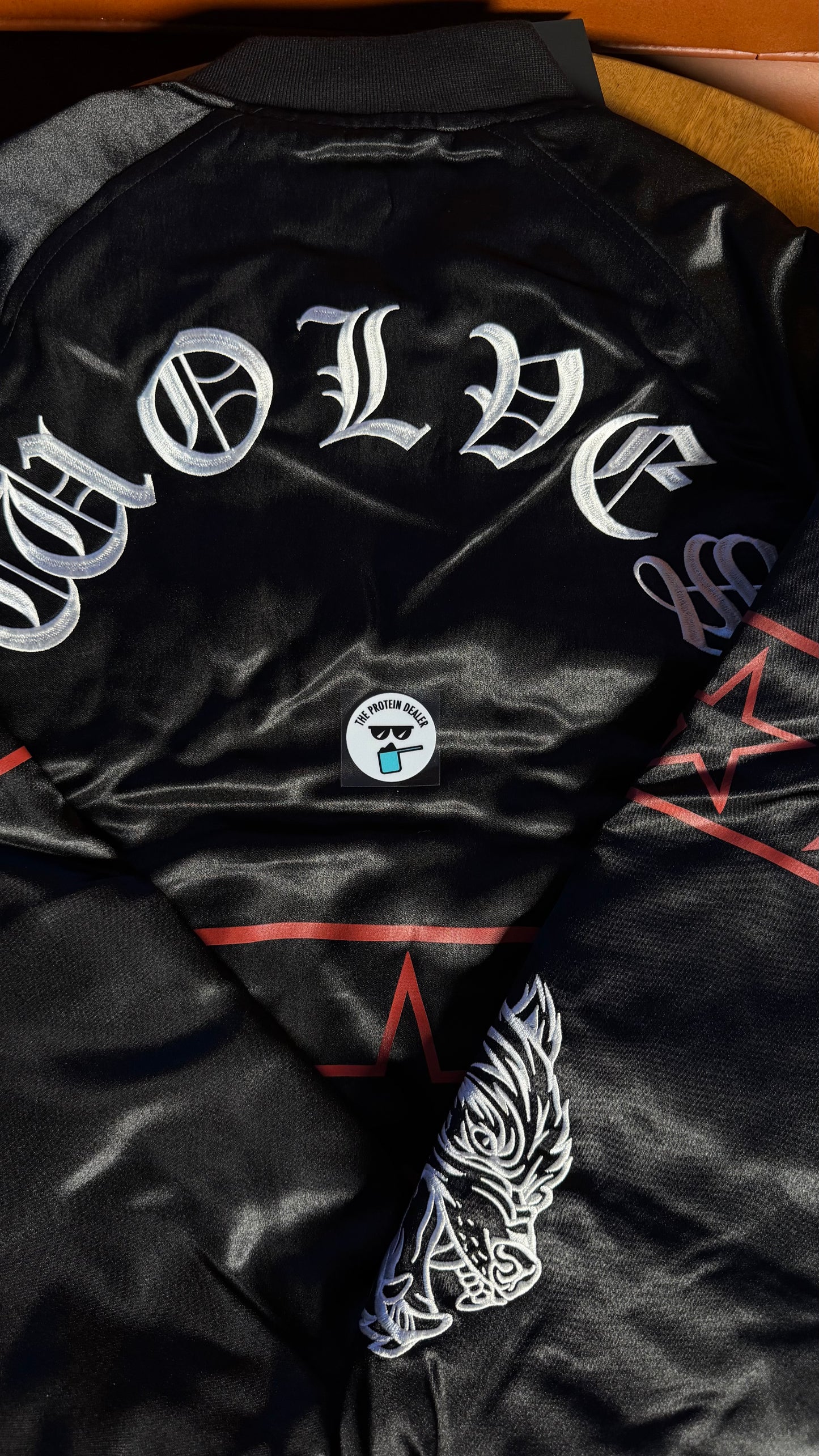 IN THE STARS SATIN BOMBER ZIP JACKET