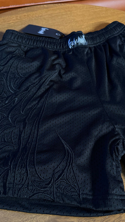 SKELETAL EMBROIDERED BODYBUILDING MESH SHORTS