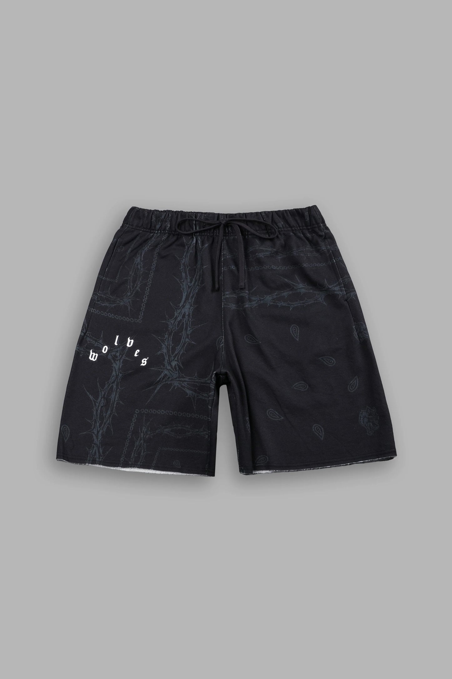 WOLVES PYRAMID GRUNGE OVERSIZED RAW HEM SWEAT SHORTS