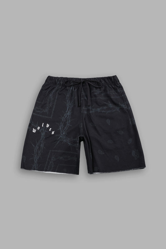 WOLVES PYRAMID GRUNGE OVERSIZED RAW HEM SWEAT SHORTS