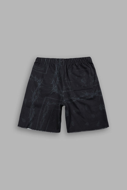WOLVES PYRAMID GRUNGE OVERSIZED RAW HEM SWEAT SHORTS