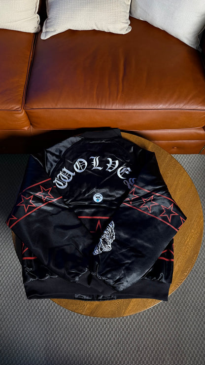 IN THE STARS SATIN BOMBER ZIP JACKET
