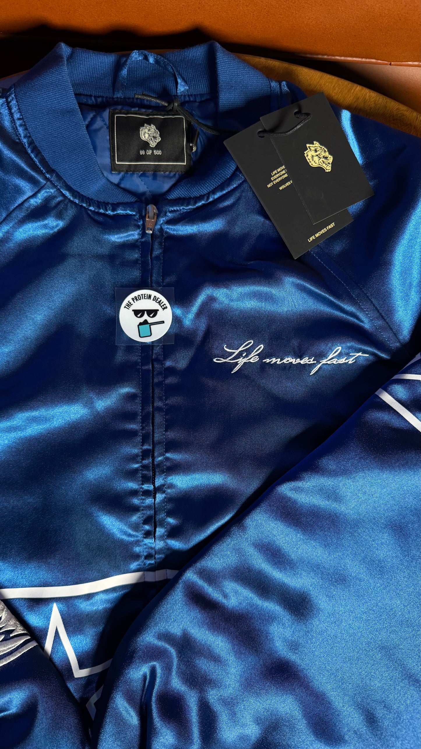 IN THE STARS SATIN BOMBER ZIP JACKET