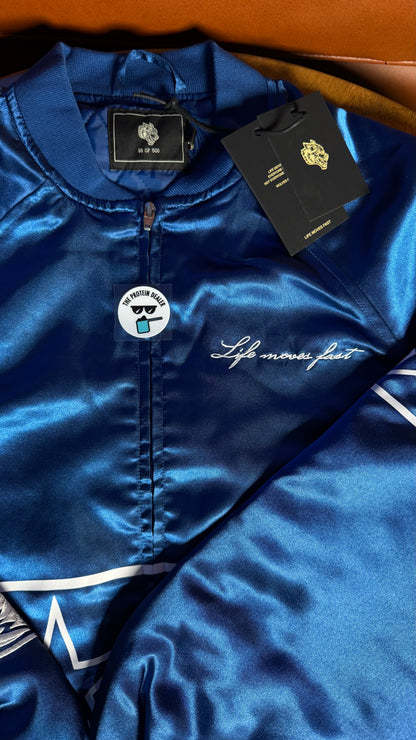 IN THE STARS SATIN BOMBER ZIP JACKET