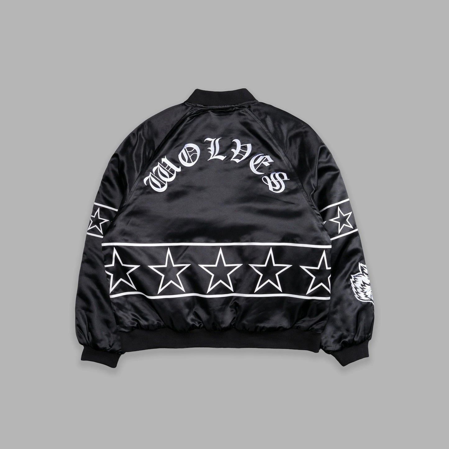 IN THE STARS SATIN BOMBER ZIP JACKET