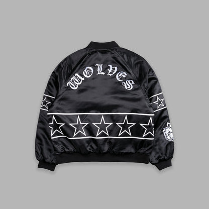 IN THE STARS SATIN BOMBER ZIP JACKET
