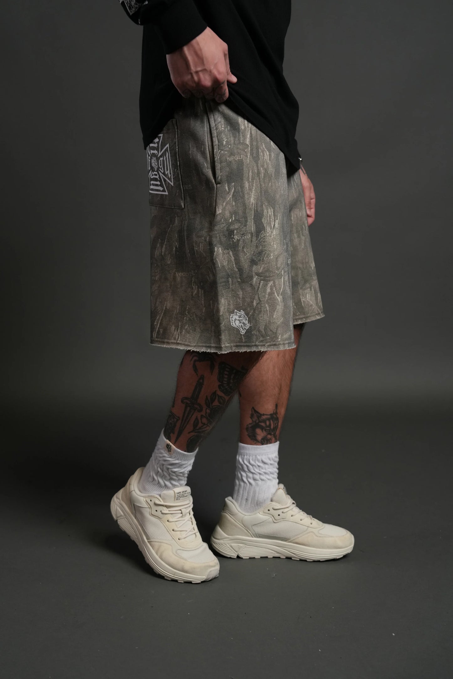 DUAL CORE RAW HEM OVERSIZED POST LOUNGE SWEAT SHORTS