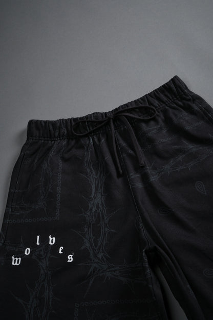 WOLVES PYRAMID GRUNGE OVERSIZED RAW HEM SWEAT SHORTS