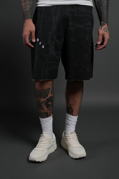 WOLVES PYRAMID GRUNGE OVERSIZED RAW HEM SWEAT SHORTS