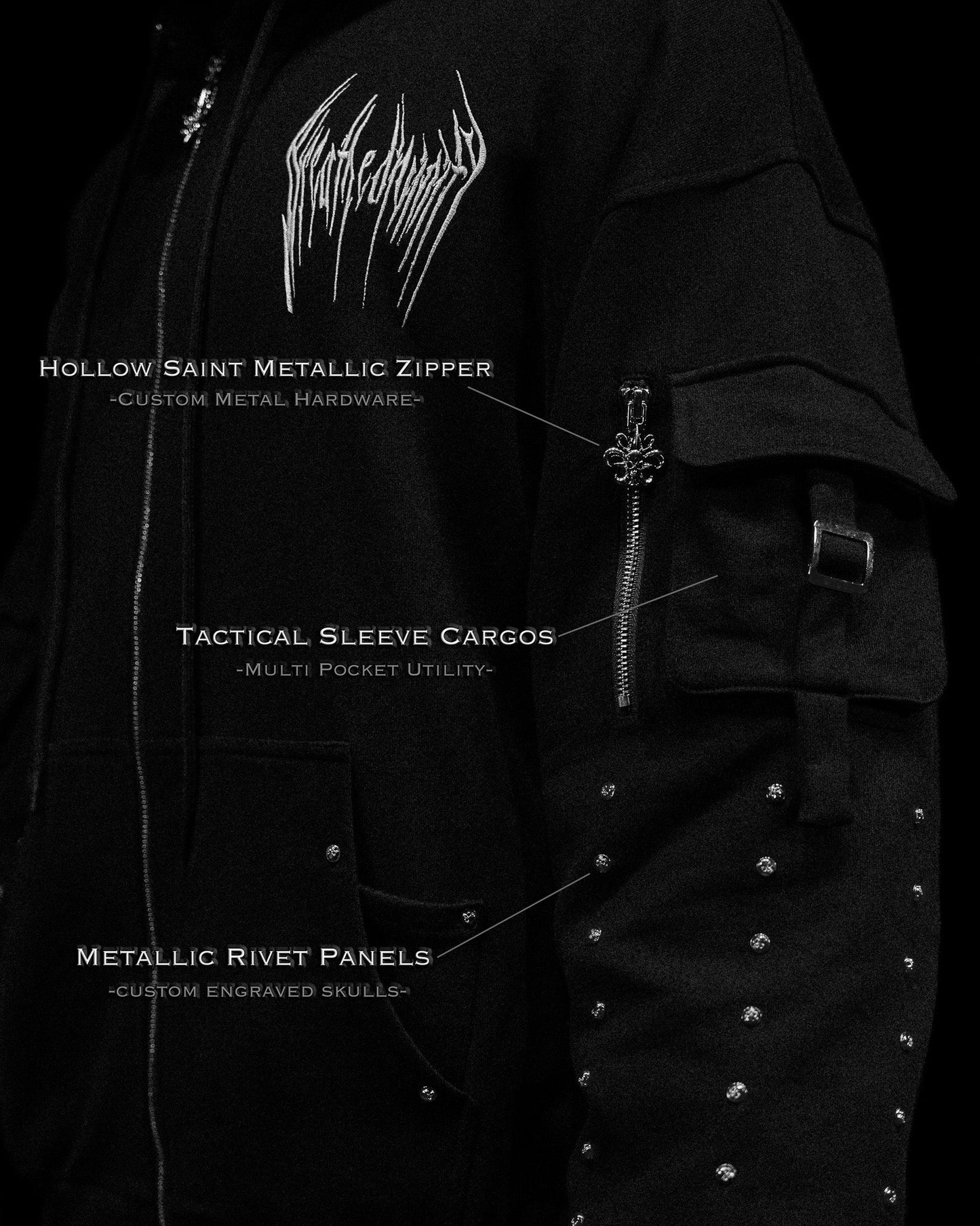 METALLIC TACTICAL OVERSIZED CARGO ZIP-UP JACKETS
