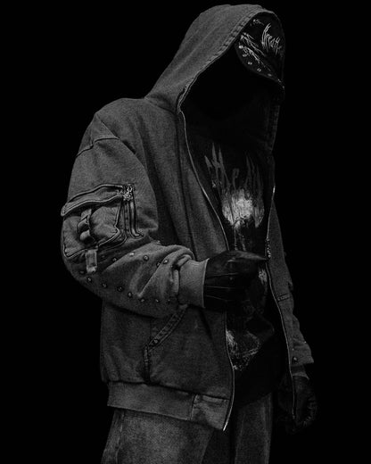 METALLIC TACTICAL OVERSIZED CARGO ZIP-UP JACKETS