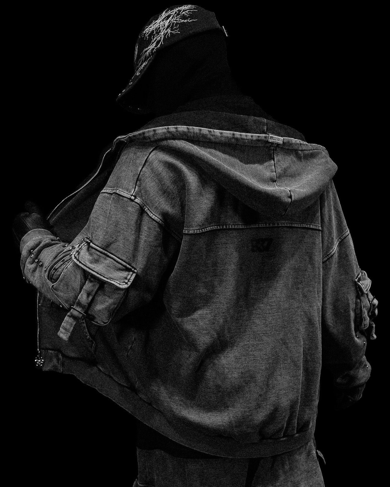 METALLIC TACTICAL OVERSIZED CARGO ZIP-UP JACKETS