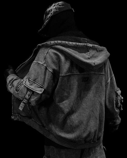 METALLIC TACTICAL OVERSIZED CARGO ZIP-UP JACKETS