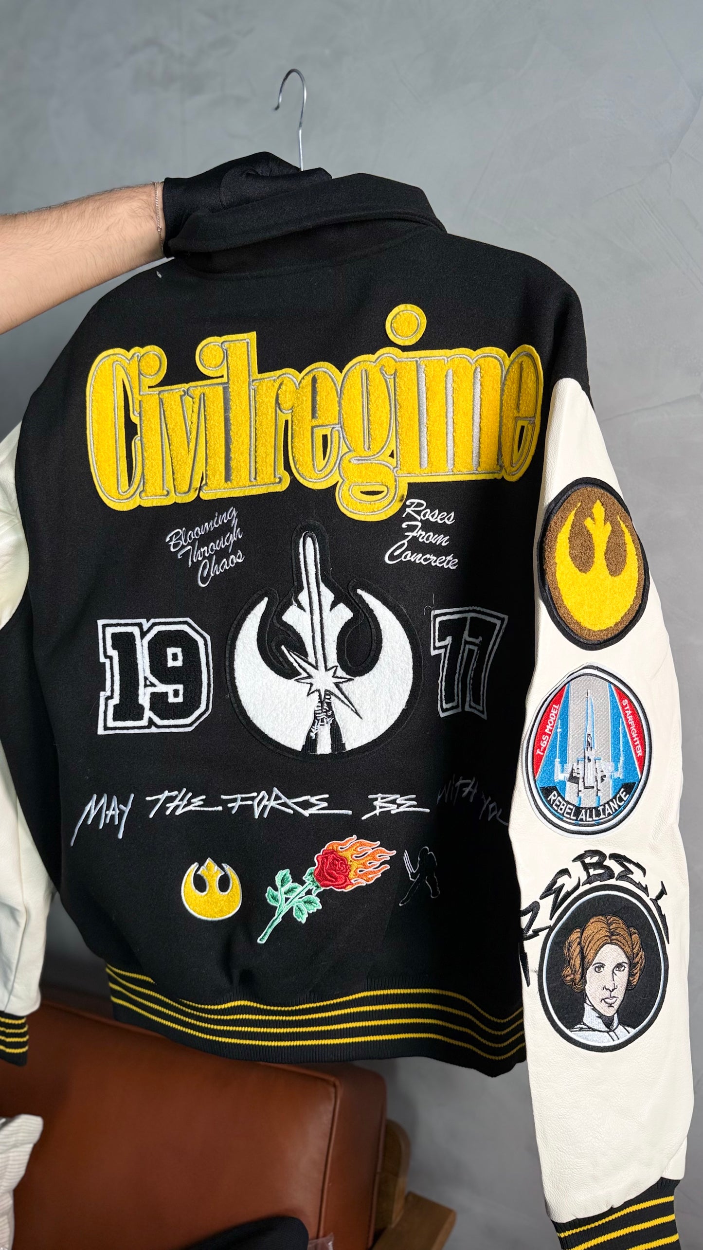 REBELLION COLLARED LETTERMAN JACKET