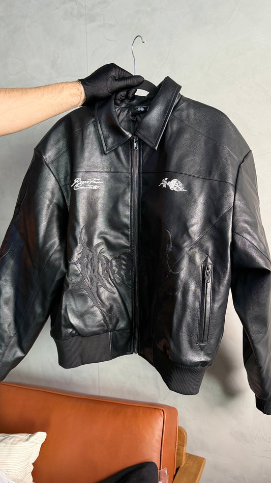 METAL CORE LEATHER MOTTO JACKET
