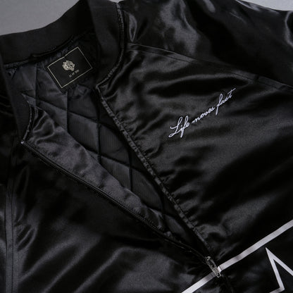 IN THE STARS SATIN BOMBER ZIP JACKET
