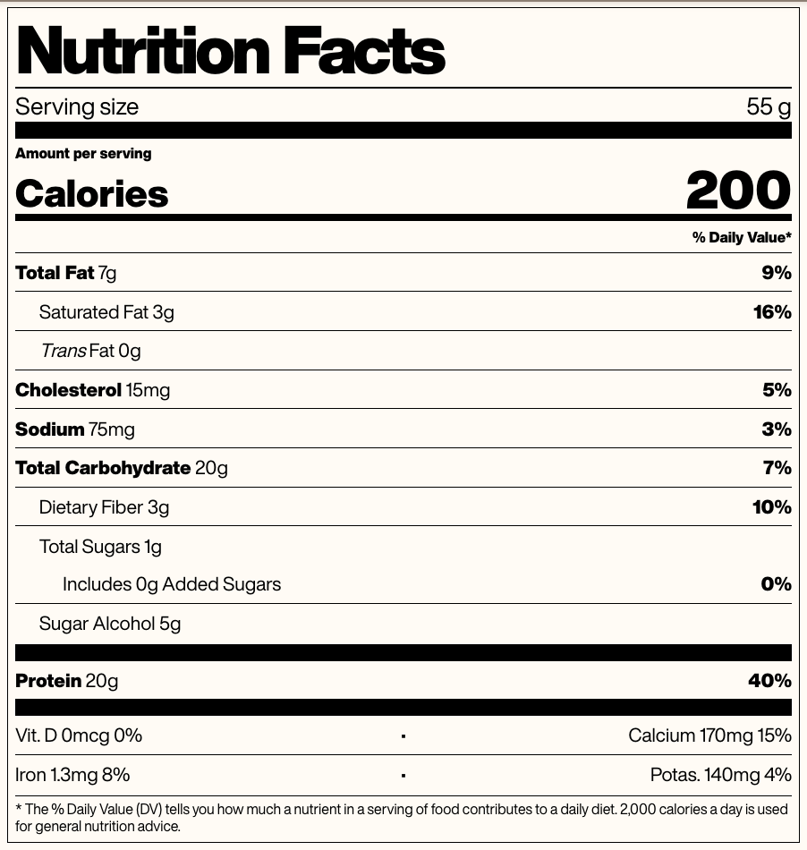 tabla de nutrición de las barritas Barebells