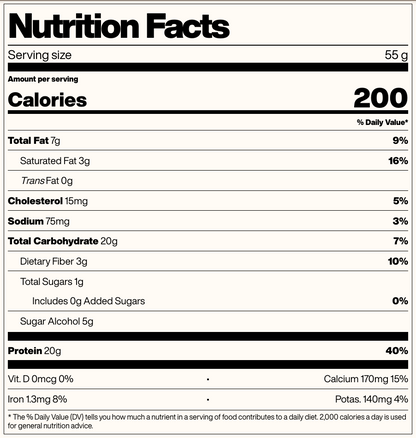 tabla de nutrición de las barritas Barebells