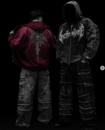 RUINED OVERSIZED ZIP-UP HOODIE