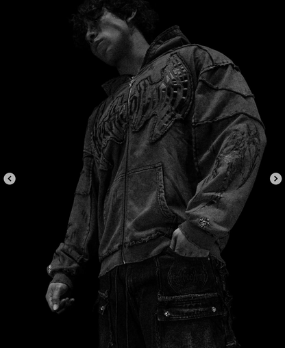RUINED OVERSIZED ZIP-UP HOODIE