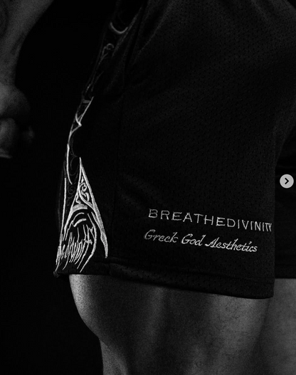 SKELETAL EMBROIDERED BODYBUILDING MESH SHORTS