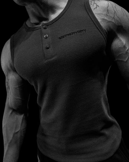 METALLIC HENLEY CUT-OFF