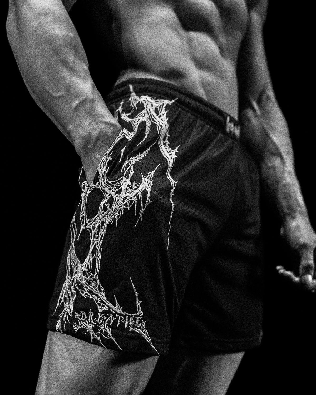 ECLIPSE EMBROIDERY BODYBUILDING MESH SHORTS (AUG)