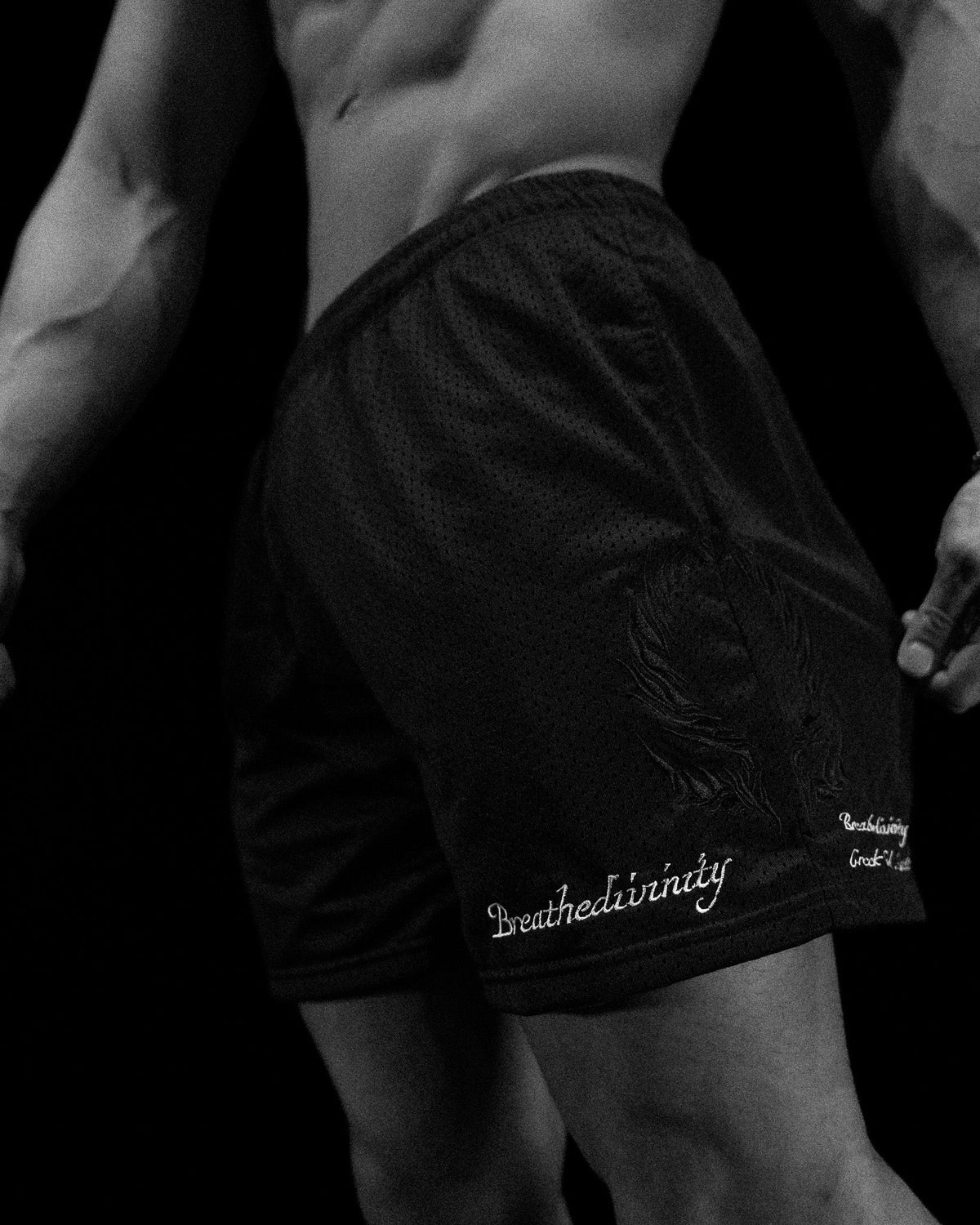OMEGA EMBROIDERY BODYBUILDING MESH SHORTS